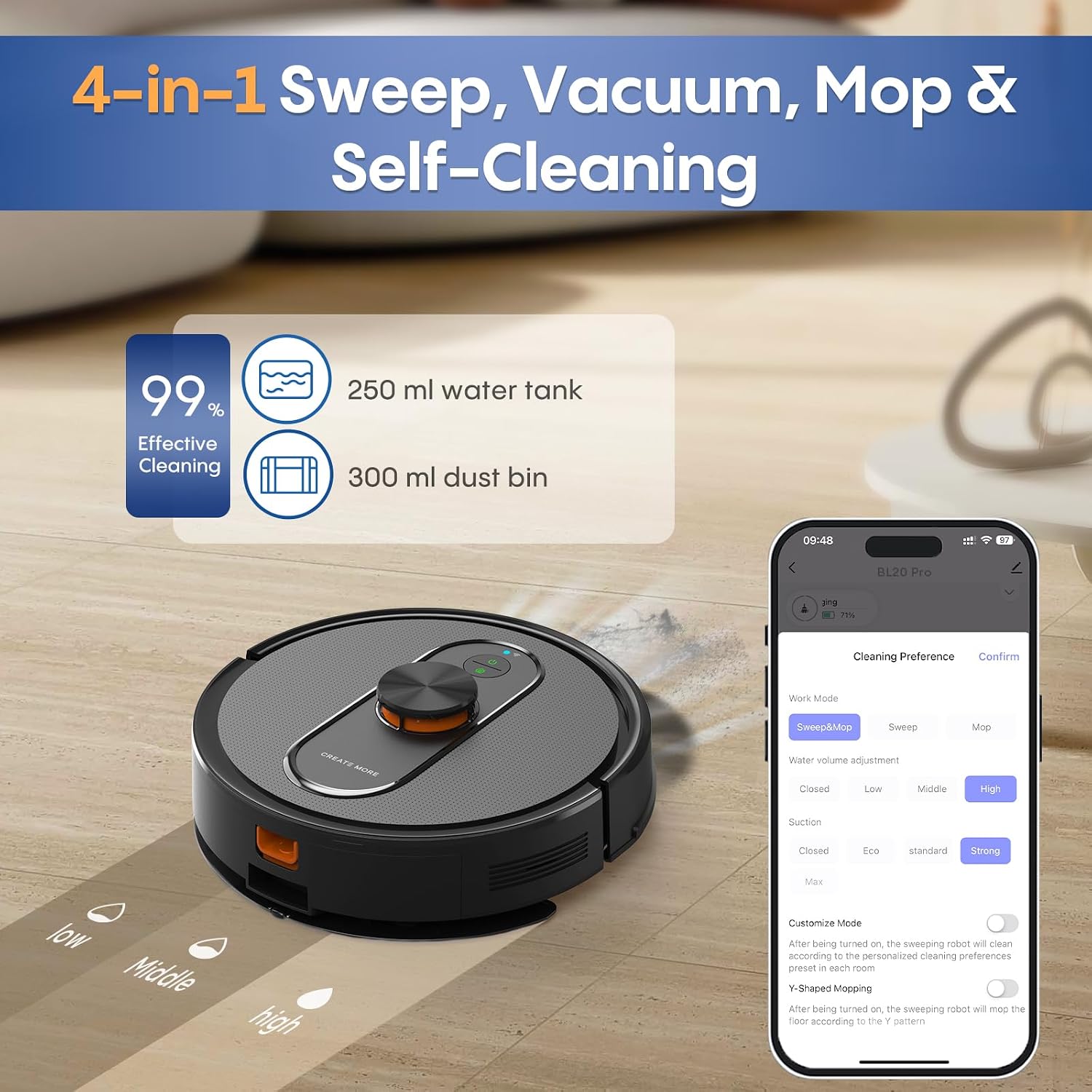 Robot Vacuum and Mop Combo, 6000Pa Strong Suction, LiDAR Navigation, Self-Emptying Dock,90-Day Hands-Free,Smart Mapping,WiFi/App/Alexa,Robotic Vacuum for Pet Hair, Dust, Hard Floors and Carpets