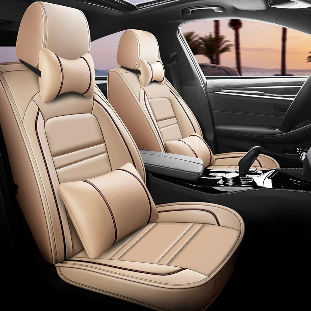 Car Seat Covers for Toyota Rav4 2000-2025 | 5-Seats Seat Covers, Waterproof Seat Protectors, Automotive Seat Covers (Full Set with Pillow,Beige)