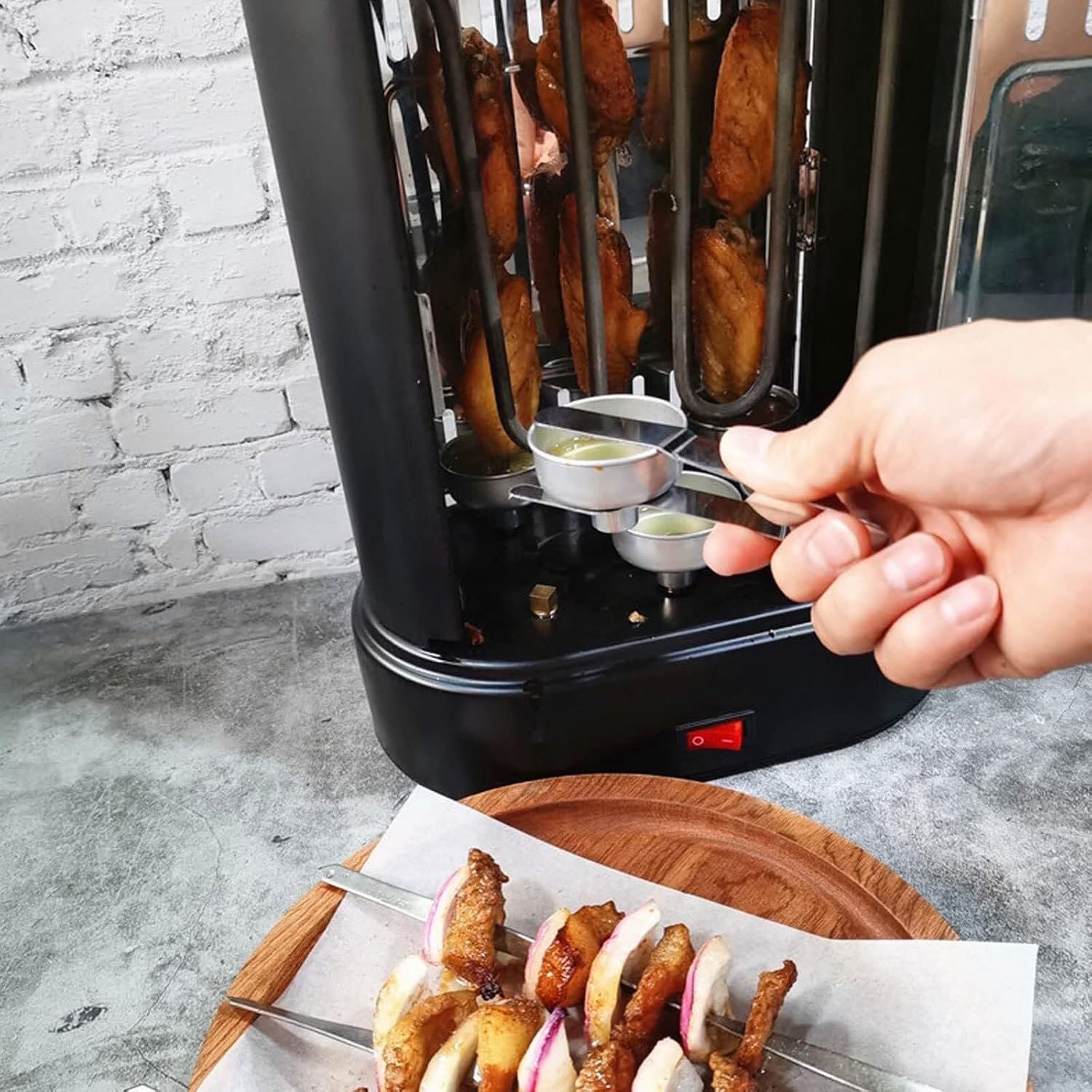 Electric Multi-Function Smokeless Vertical Rotisserie Oven, Automatic Rotating BBQ Grill for Home Use, Shawarma, Kebabs, Vegetable & Meat Roasting, Countertop Cooker