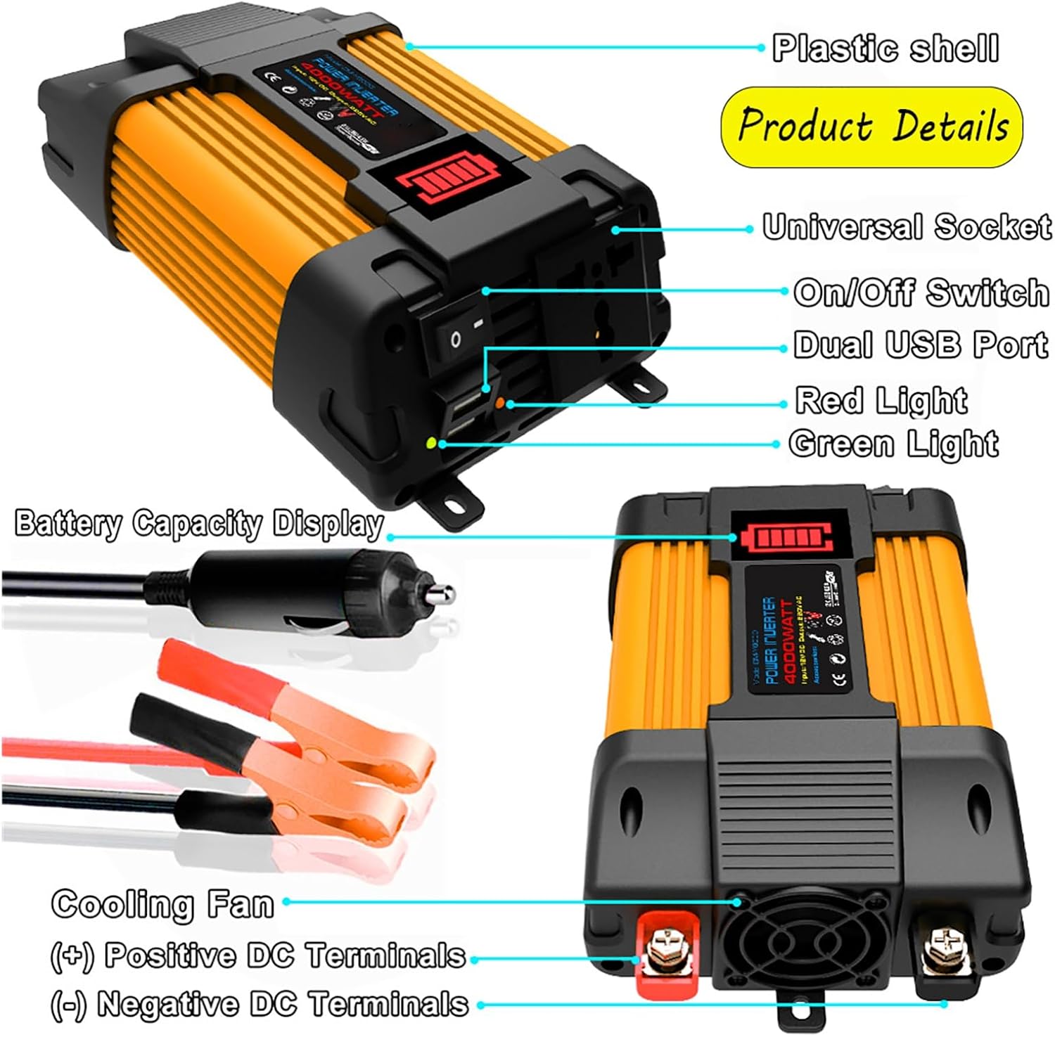 4000W 6000W Complete Solar Inverter Kit 12V to 110V 220V with 50A Controller and 100W Solar Panel for Home and Outdoor Power System(4000W,12V-220V)