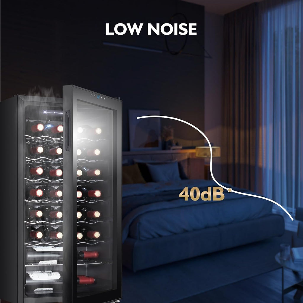28 Bottle Compressor Wine Cooler Refrigerator, Small Freestanding Wine Fridge for Red, White and Champagne, Mini Fridge with 40-66F Digital Temperature Control Glass Door