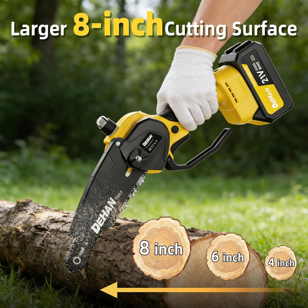 4-in-1 Electric Pole Saw for Tree Trimming, 6 Inch and 8 Inch Cordless Chainsaw with 2×4.0 Ah Batteries, Mini Chainsaw Cordless with Extension Pole, Battery Powered Pole Chain Saw for Branch Cutter