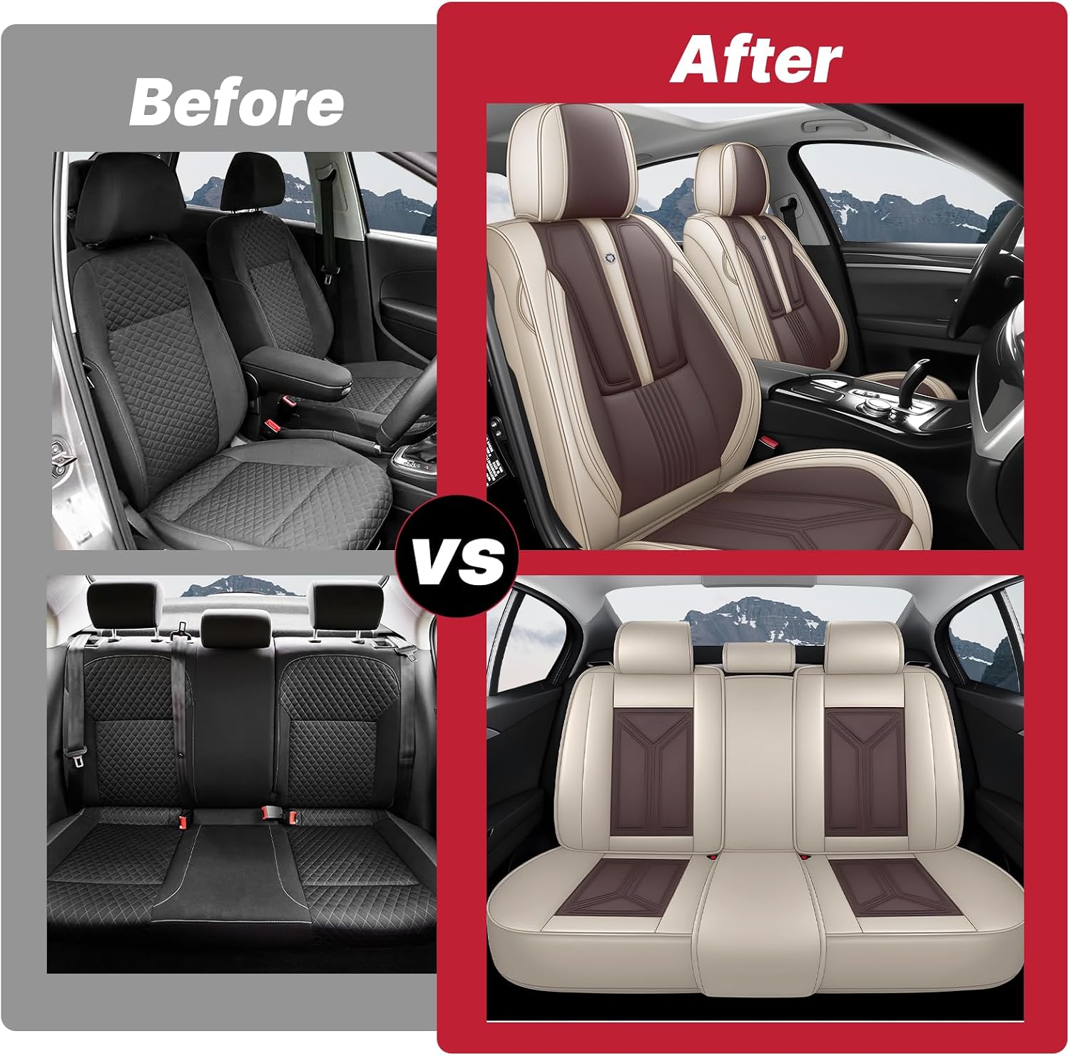 Car Seat Cover for Hyundai Santa Cruz 2022-2025,Leather Seat Cover for Car,Breathable Vehicle Cushions Cover Waterproof Protectors Seat Protector, (Full Set,Beige&Brown)