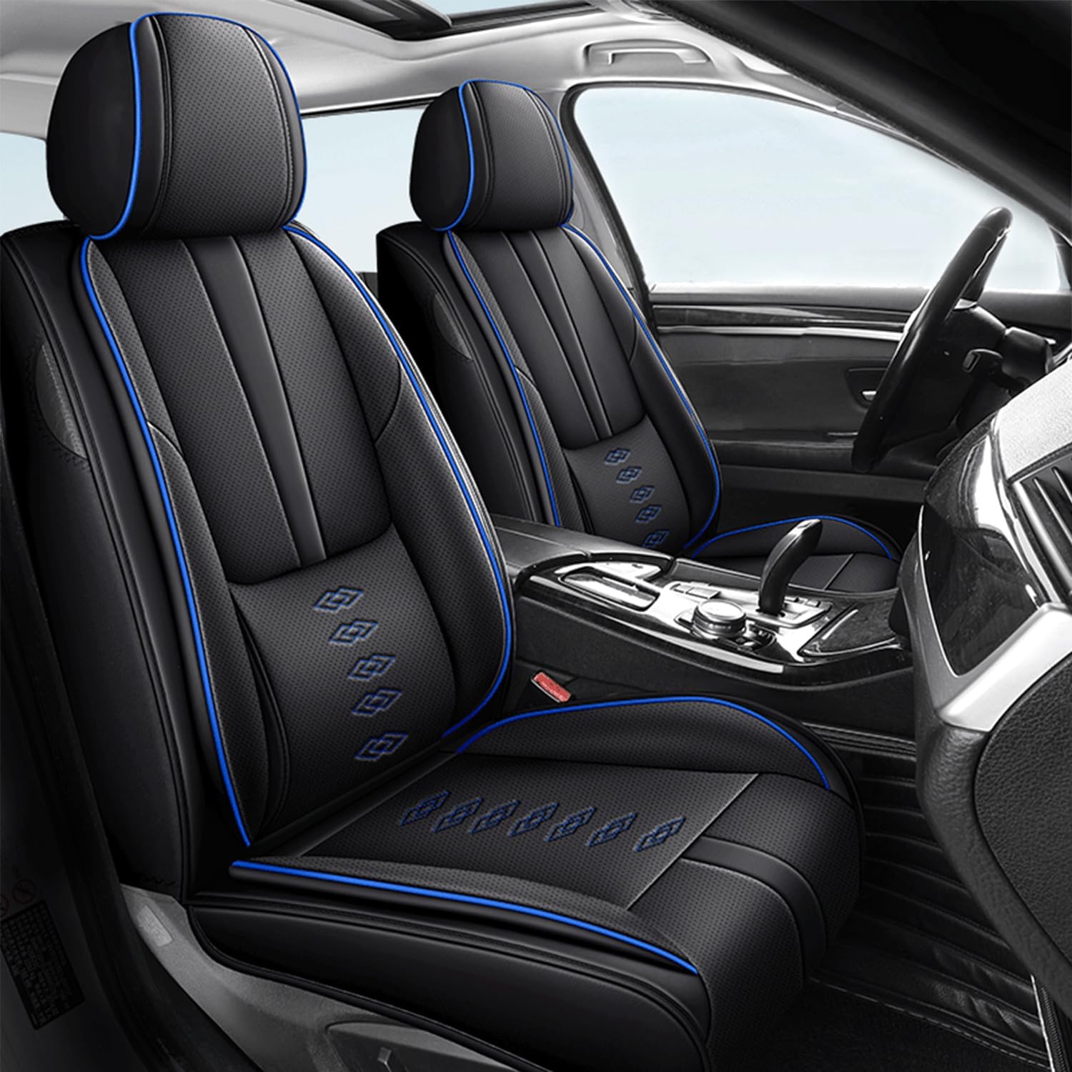 Car Seat Covers for GX 460,for Lexus GX 460 2010-2023,Leather Front Seat Covers,Airbag-Compatible Car Seat Protectors,Waterproof Seat Cover for Cars(Black+Blue,2PCS Only)