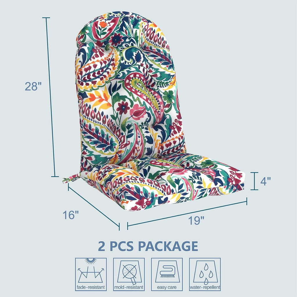 LVTXIII Outdoor Adirondack Chair Cushions, 44x19x4 Inch Non-Slip High Back Rocking Chair Cushion, Tufted Seat Cushion for Patio Furniture, Set of 2, Vigour Paisley