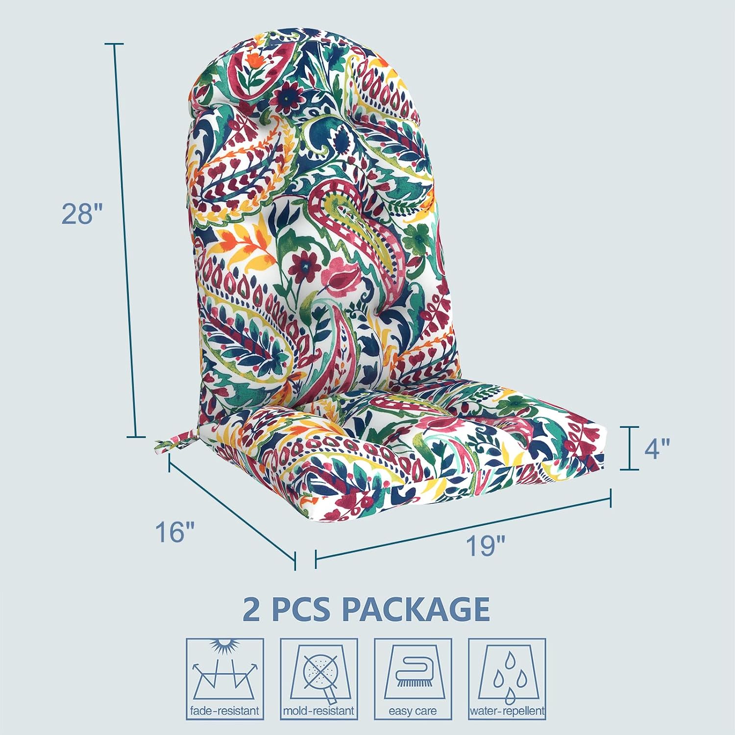 LVTXIII Outdoor Adirondack Chair Cushions, 44x19x4 Inch Non-Slip High Back Rocking Chair Cushion, Tufted Seat Cushion for Patio Furniture, Set of 2, Vigour Paisley