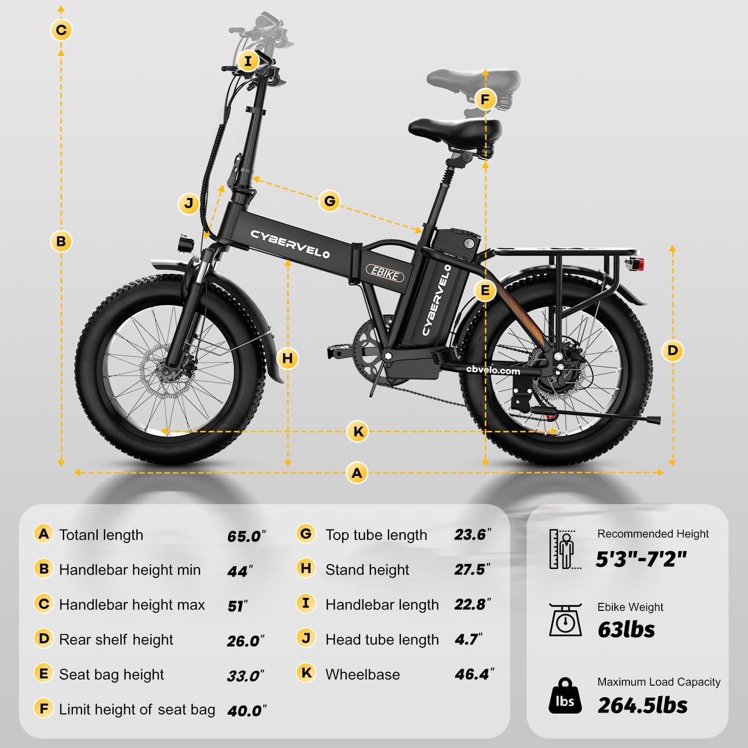 Cybervelo 750W Folding Electric Bike, 48V 20.8AH/50AH Large Removable Battery E-Bike, 80 Miles Max Range, 20' Fat Tire Electric Bike for Adults, Adult Electric Bicycles for Commute