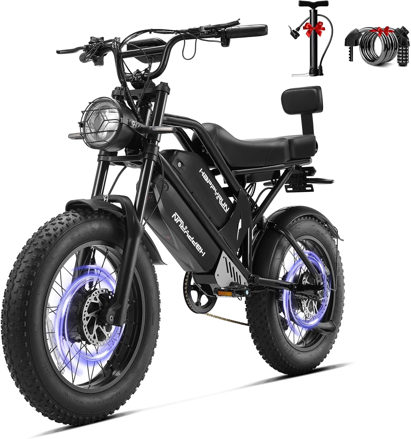HAPPYRUN G70 Pro Dual Motor Electric Bike for Adults 5000 Peak Motor Removable Dual Battery All-Terrain 20' Fat Tire Ebike 36MPH 85+ Miles 38Ah Battery Hydraulic Disc Brake