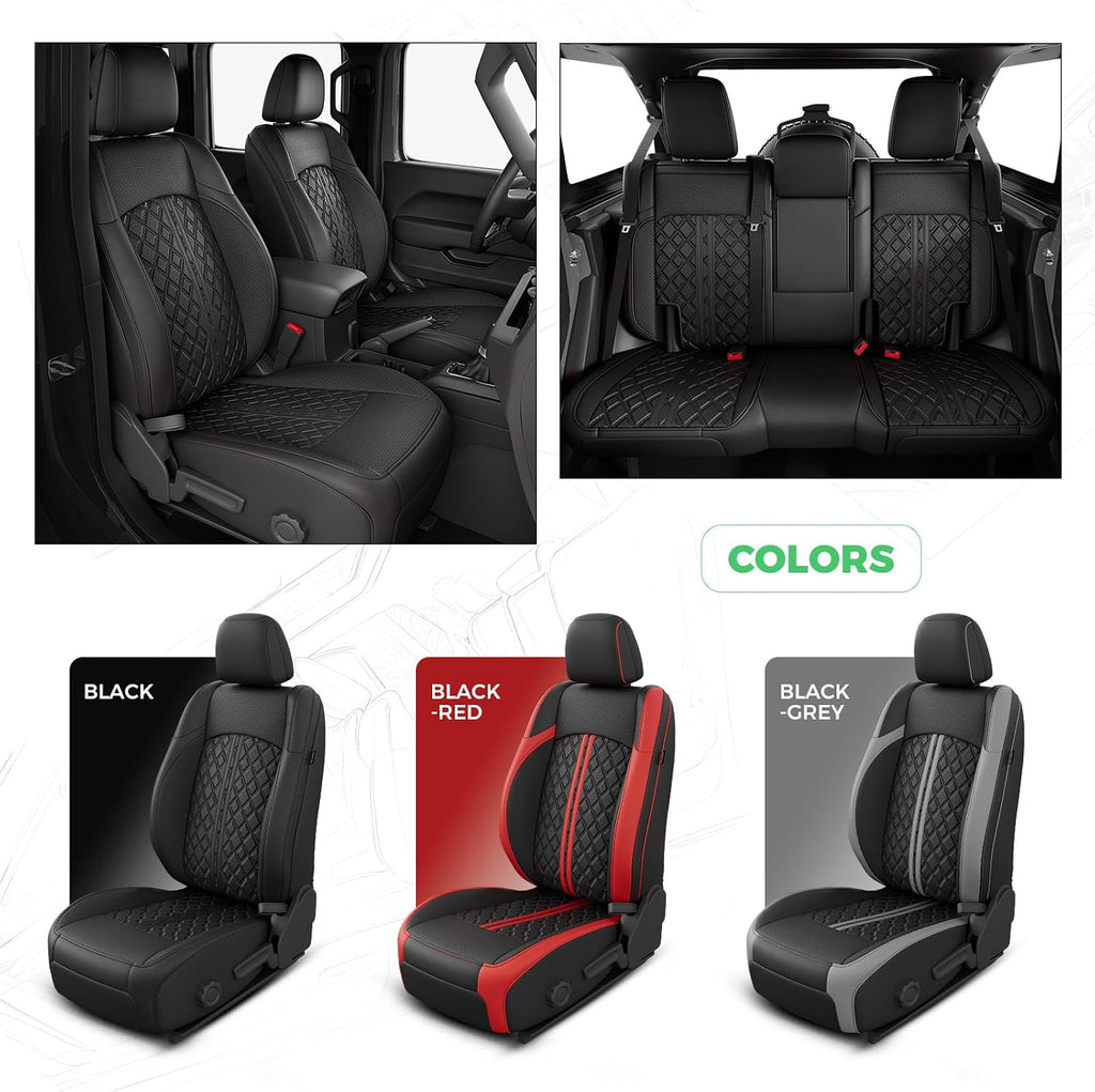 for Jeep Wrangler Seat Covers JL 4 DR with Rear Cup Holder 2018 2019 2020 2021 2022 2023 2024 2025 2026, Custom Fit Car Seat Covers Full Set,Waterproof Leather Seat Protector,Black