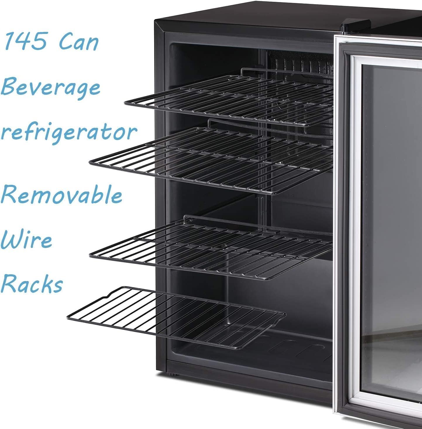Antarctic Star Beverage Refrigerator Cooler - 145 Can Mini Fridge Glass Door for Soda Beer or Wine Small Drink Dispenser Clear Front for Home, Office or Bar, Silver,4.4cu.ft