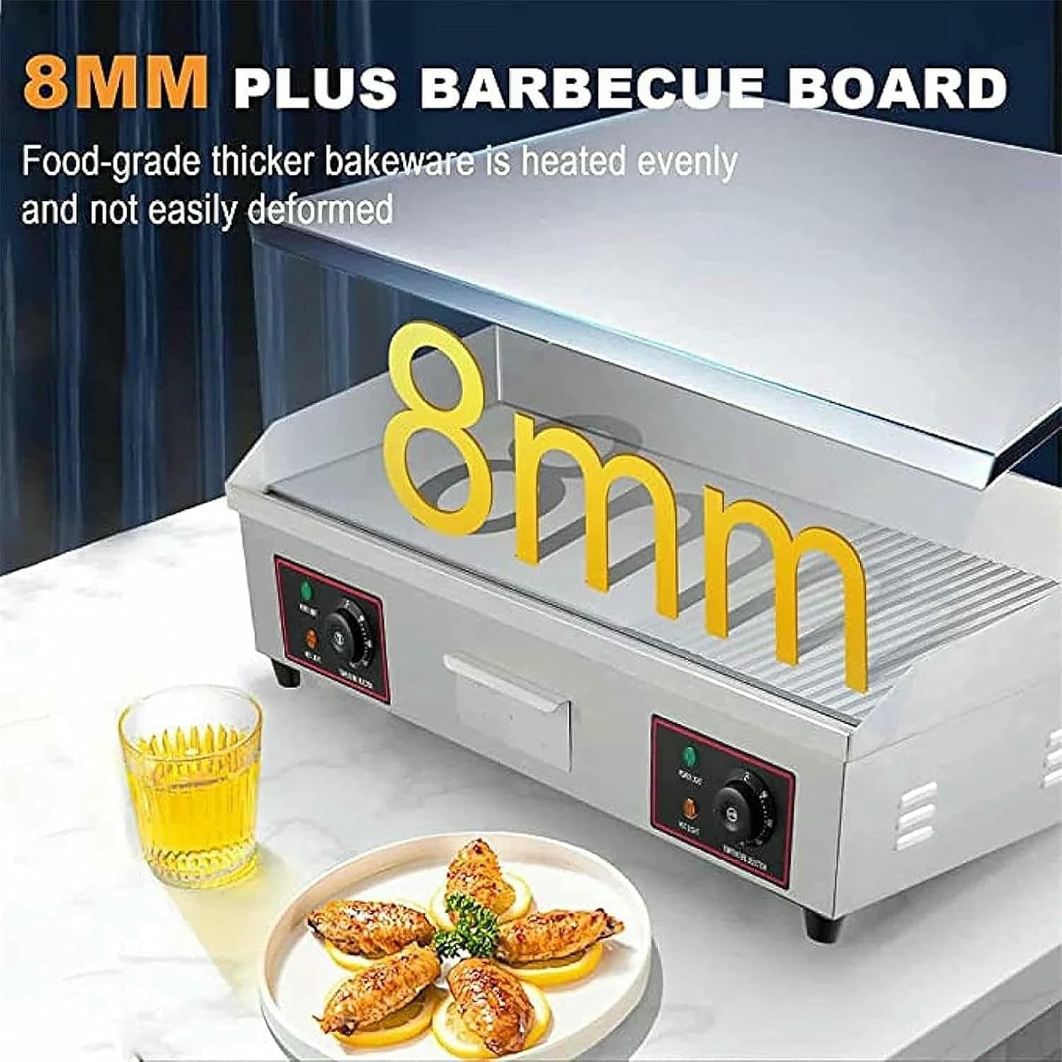 4400W Commercial Electric Griddle Hot Cooking Plate, Commercial Stainless Steel Adjustable Countertop Hot Plate BBQ Grill