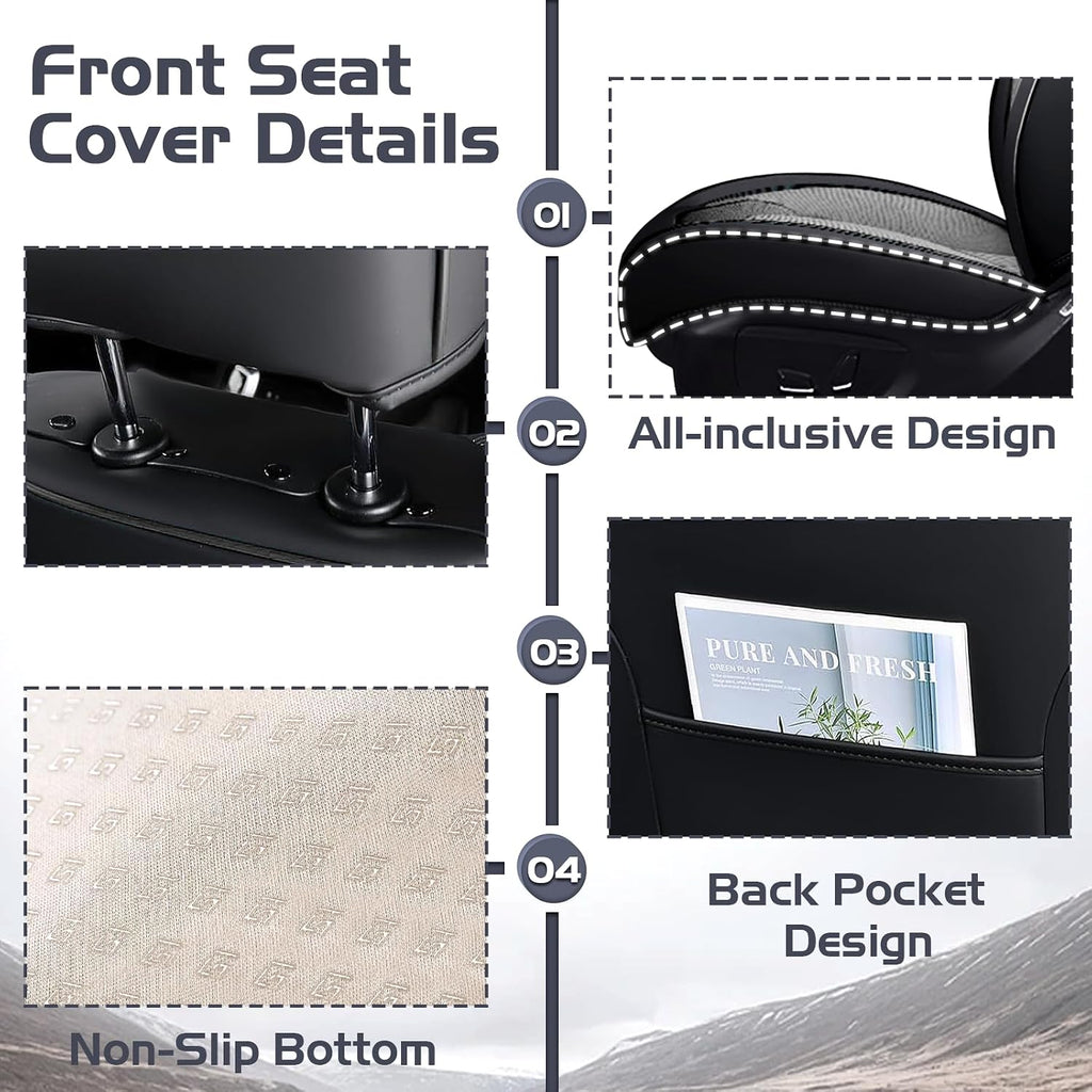 Seat Covers, Car Seat Covers Full Set, Waterproof Nappa Leather Car Seat Cover, Anti-Slip Car Seat Protector, Automotive Seat Covers Seat Cushion Fit for Most Cars(5PCS with Headrests/Black Gray)