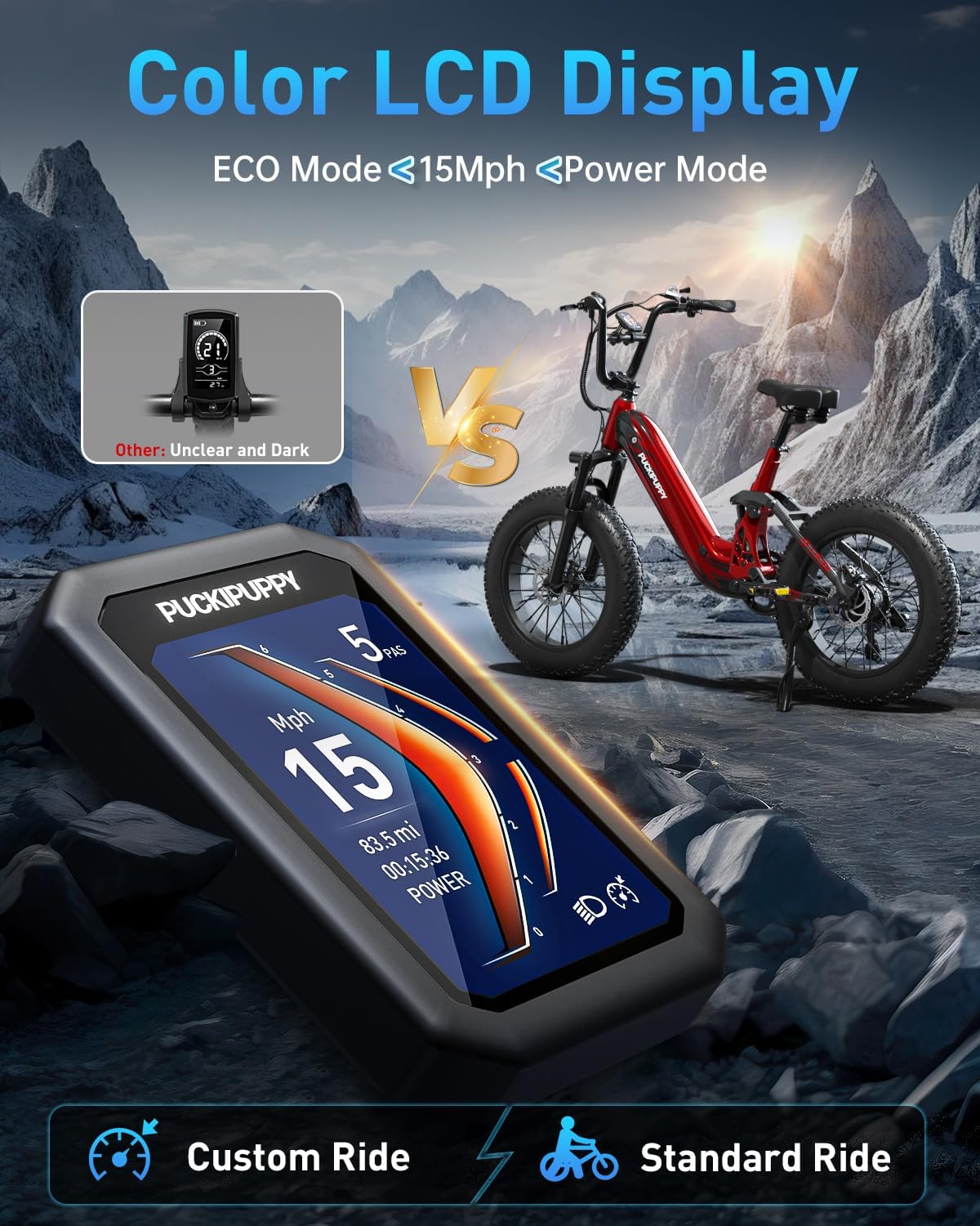 PUCKIPUPPY Corgi Electric Bike for Adults 960W, 48V 20Ah Battery, New Longitudinal Suspension, 20'' Fat Tire Full Suspension Mountain Ebike, 28MPH & 80Miles Range, LCD Display, 7 Speed