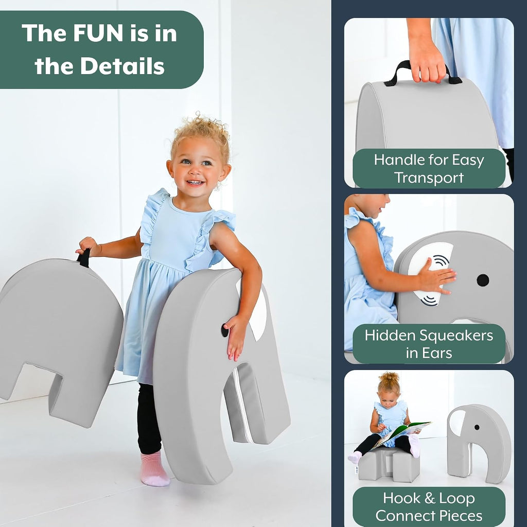 Children's Factory Emmy The Elephant Seat, Gray Foam Kids Stool, Toddler Soft Seating Chair for Daycare, Preschool and Home, Lightweight and Easy to Clean, Little Explorers Collection
