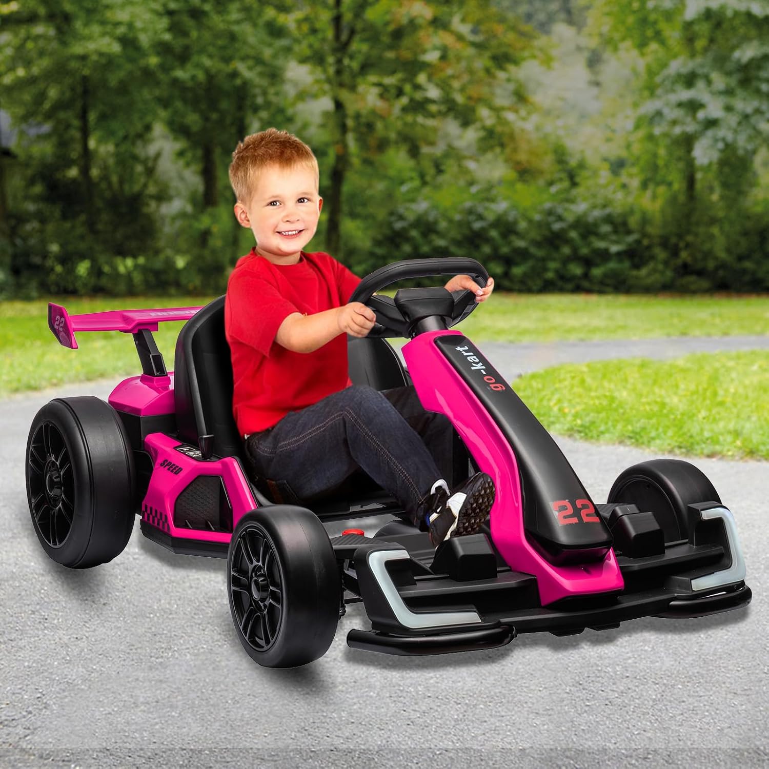Nasitip 24V Electric Go Kart,300W Powerful Drift Kart for Kids, Electric Pedal Kart,with 300W Strong Motor, Drift/Sport Mode, Big Battery, Eva Tire,Length Adjustmen for Outdoor Racing Toy (Rose)