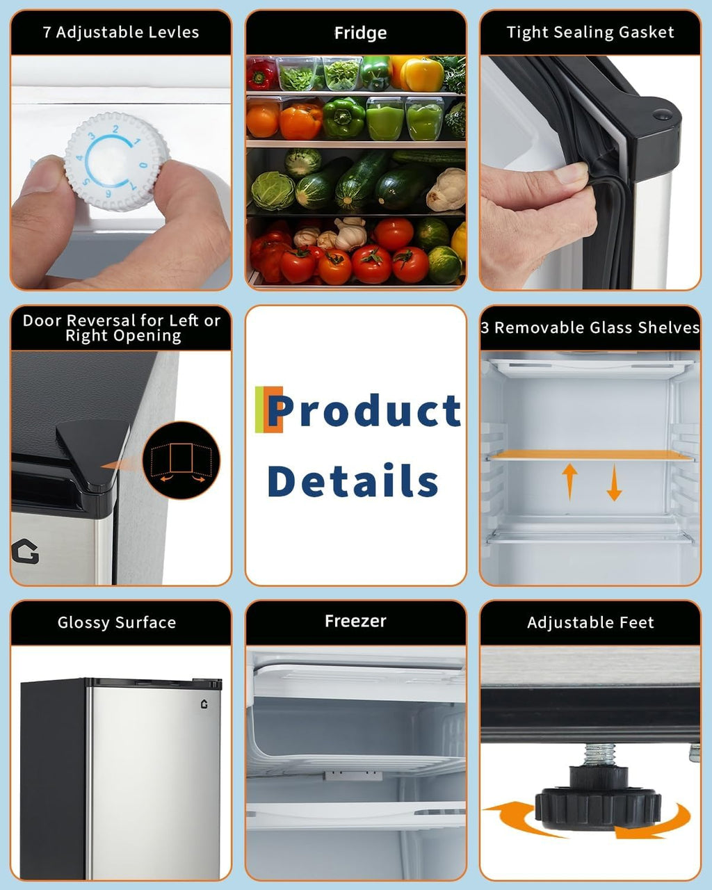 GarveeHome 4.5 Cu.Ft Mini Fridge with Freezer, Low Noise< 38dB, Compact Refrigerator w/Reversible Door, Adjustable Thermostat Energy-Efficient, Small Fridge for Bedroom, Office, Dorm