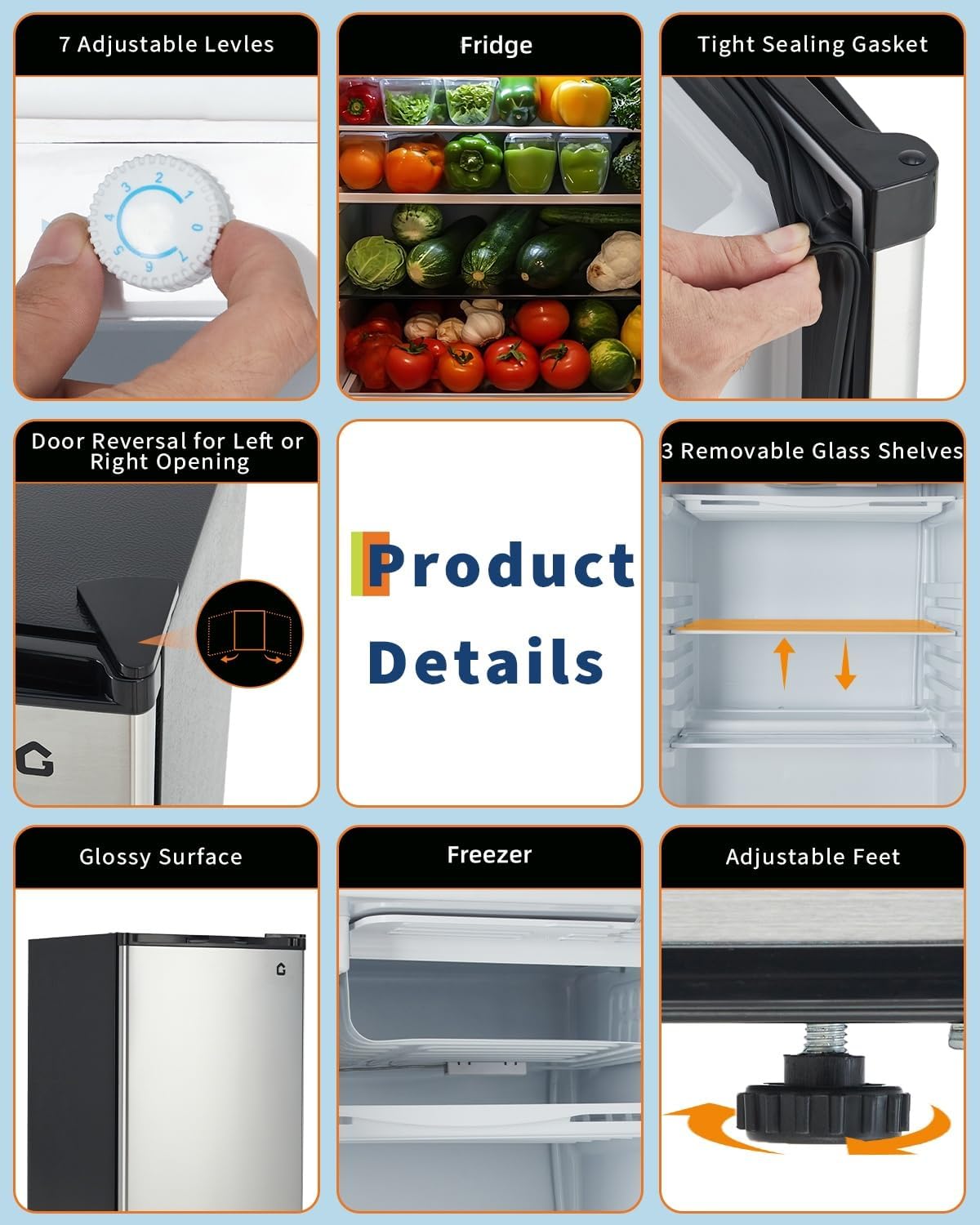GarveeHome 4.5 Cu.Ft Mini Fridge with Freezer, Low Noise< 38dB, Compact Refrigerator w/Reversible Door, Adjustable Thermostat Energy-Efficient, Small Fridge for Bedroom, Office, Dorm