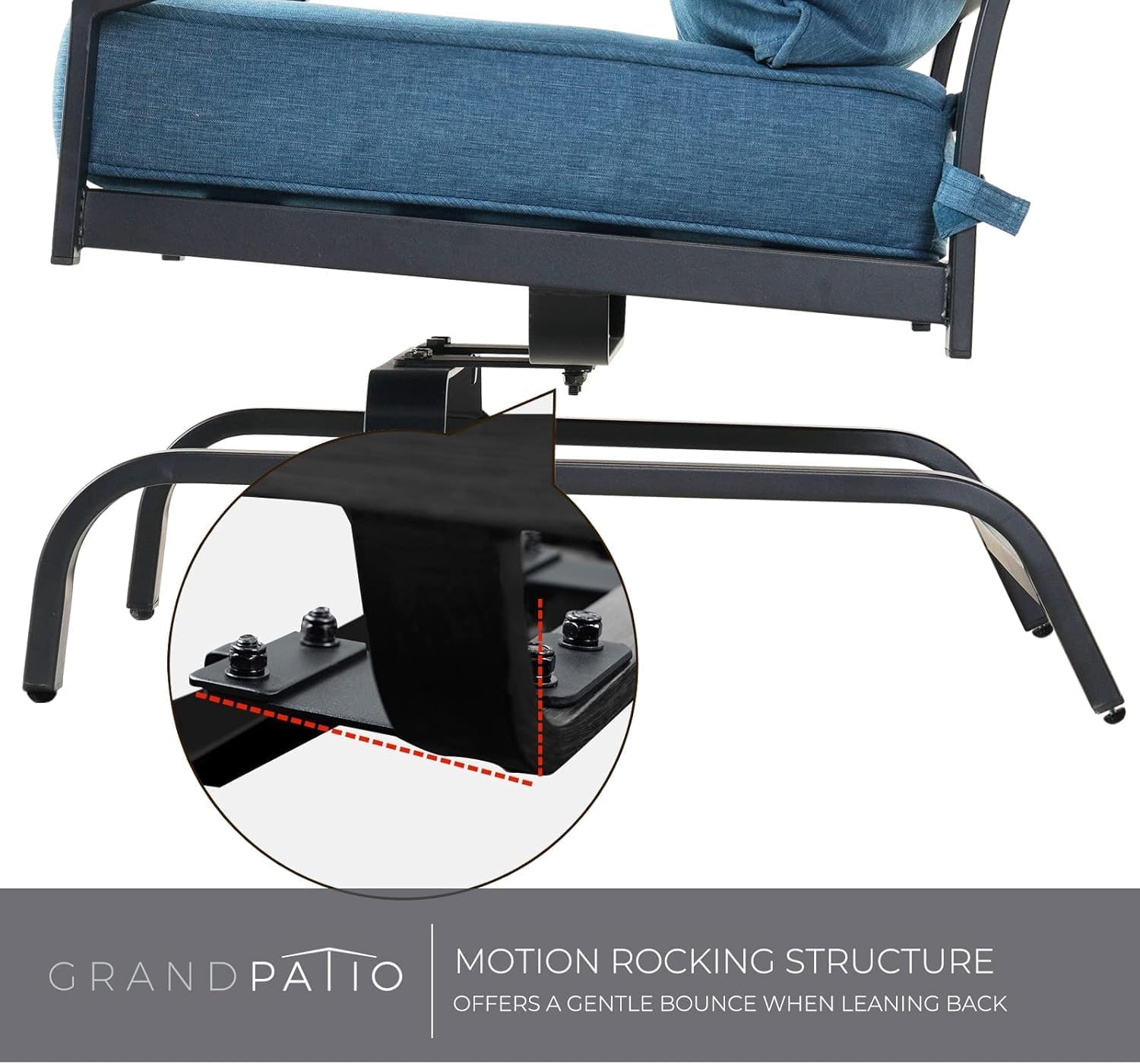 Grand patio 5-Piece Outdoor Furniture Set with 32'' Square Ceramic Tile Tabletop 50,000 BTU CSA Approved Fire Pit,4 Rocking Patio Chairs with Olefin Cushions and Pillows-Peacock Blue
