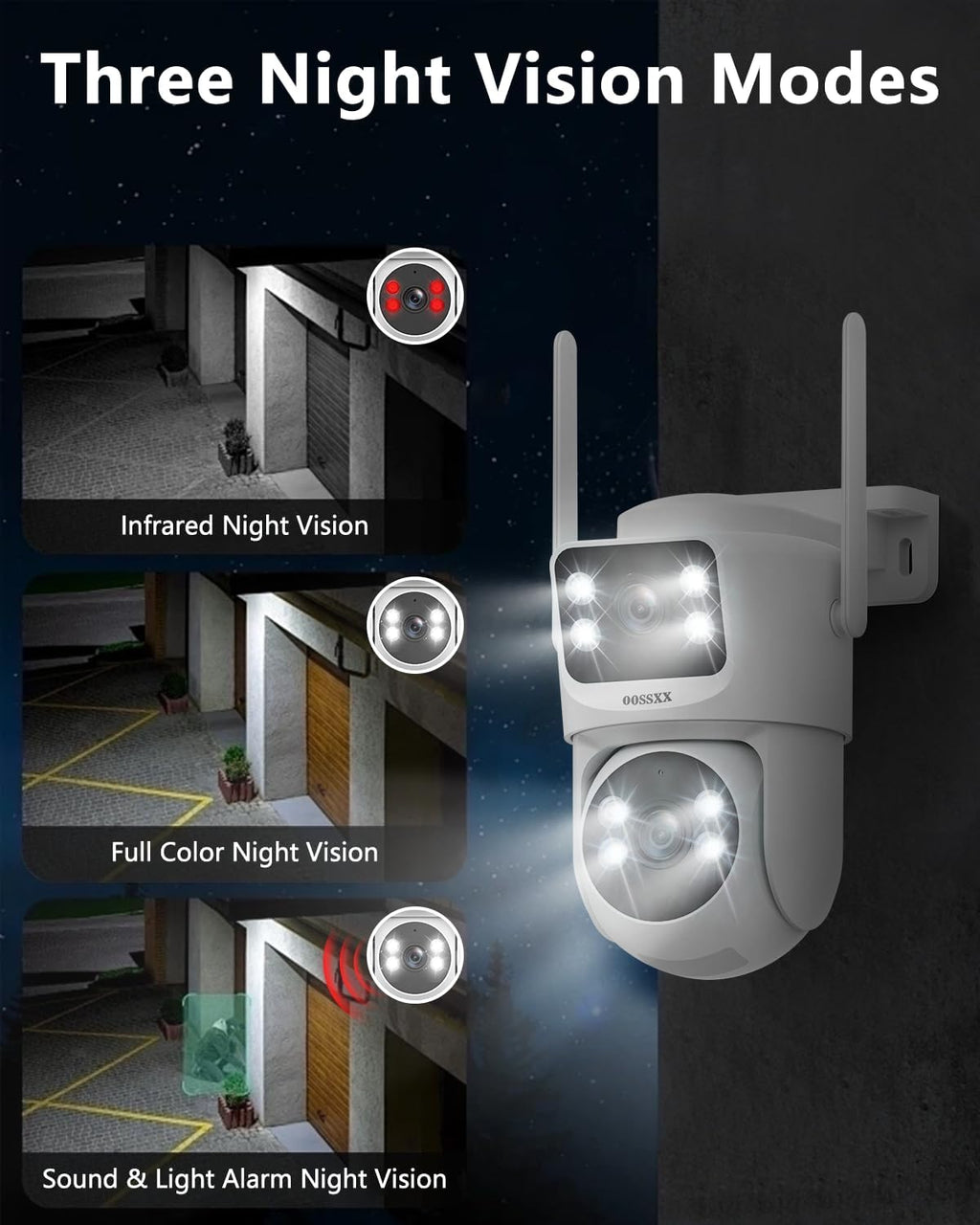 OOSSXX (2026 New) Dual Lens Wireless Security Camera System 4MP, 16CH WiFi NVR with 2 Cameras, 4 Antennas 55% Longer Range, Fixed + PTZ, Free App No Monthly Fee