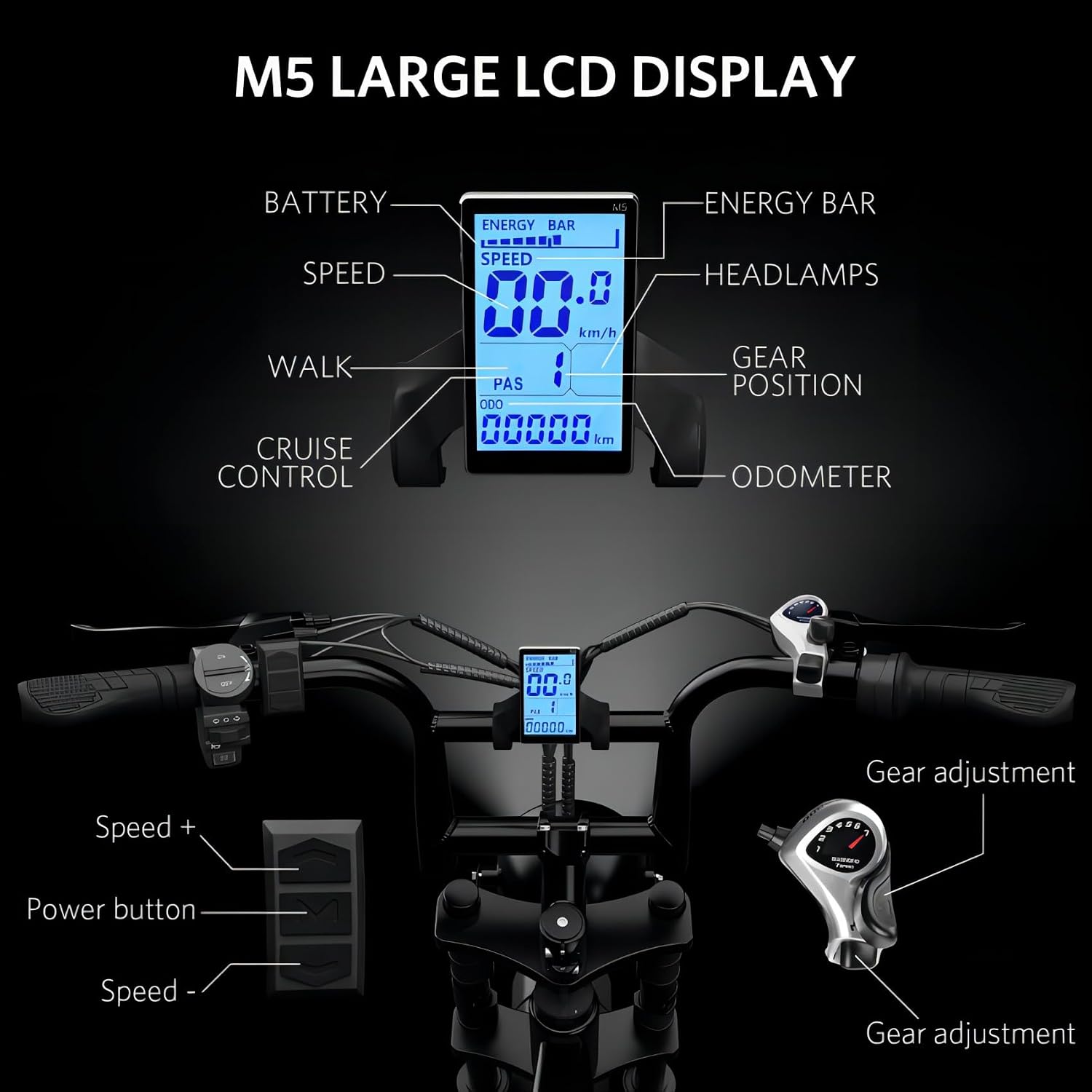 Hipatoo V8/V8 MAX Electric Bike for Adults, Long Seat Dirt Bike with 20' Fat Tire, E-Bike 2 Seater Max 31MPH, 15/30AH Battery, Moped Style Ebike for Snow, Mountains, Road, Dual Disc/Hydraulic Brakes