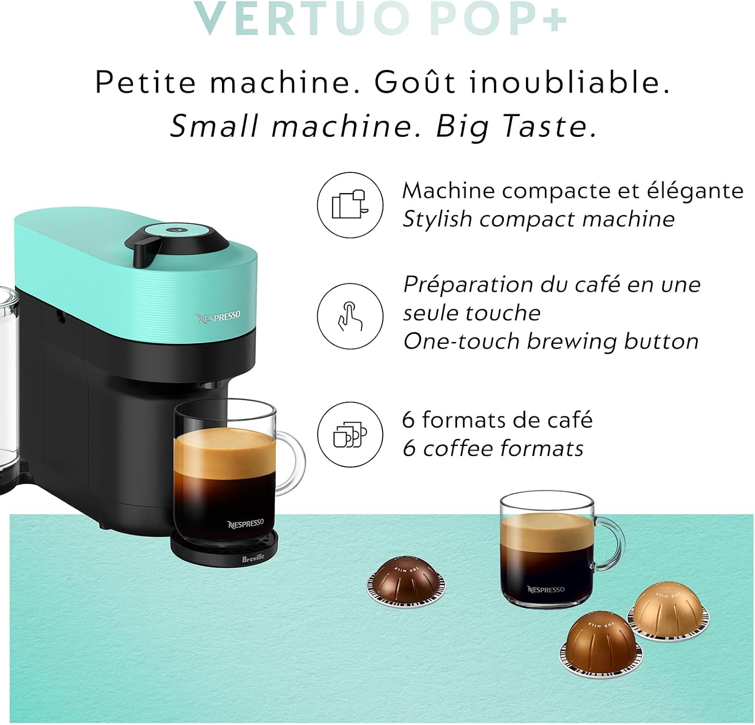 Nespresso Vertuo Pop+ Coffee and Espresso Maker by Breville, Aqua Mint
