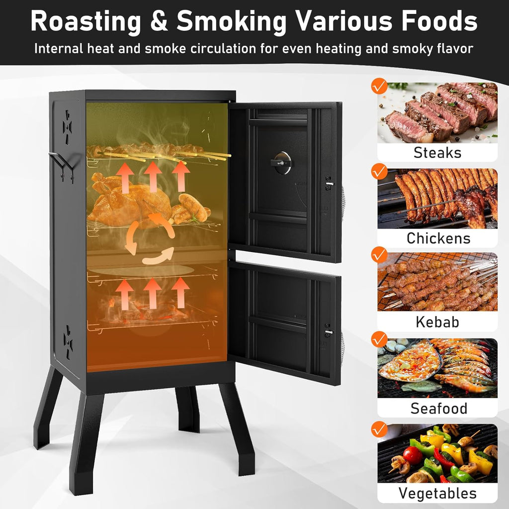 Happygrill Charcoal Grills, 40' Vertical BBQ Smoker Grill with Built-in Thermometer, Adjustable Air Dampers, Removable Water Pan & Grill Grates for Backyard Picnics, Party, Outdoor Camping