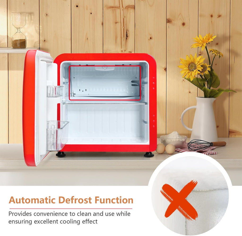 COSTWAY 1.6 Cu.ft Mini Fridge, Compact Refrigerator with Auto Defrost, Single Reversible Door, Adjustable Thermostat for Office, Dorm, Bedroom, Apartment (Red)