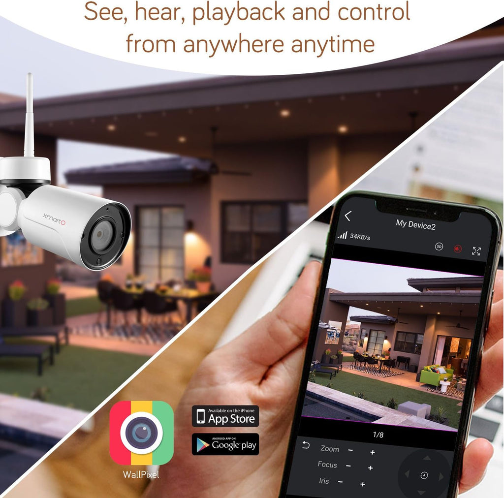 XMARTO [Expandable 8CH] Wireless Security Camera System, 2pc WiFi [PTZ Cameras Outdoor] + 2pc Bullet IP Cameras for Home Surveillance, 8CH 1080p NVR (Built-in Router, Auto Pair, Mobile View, 1TB HDD)