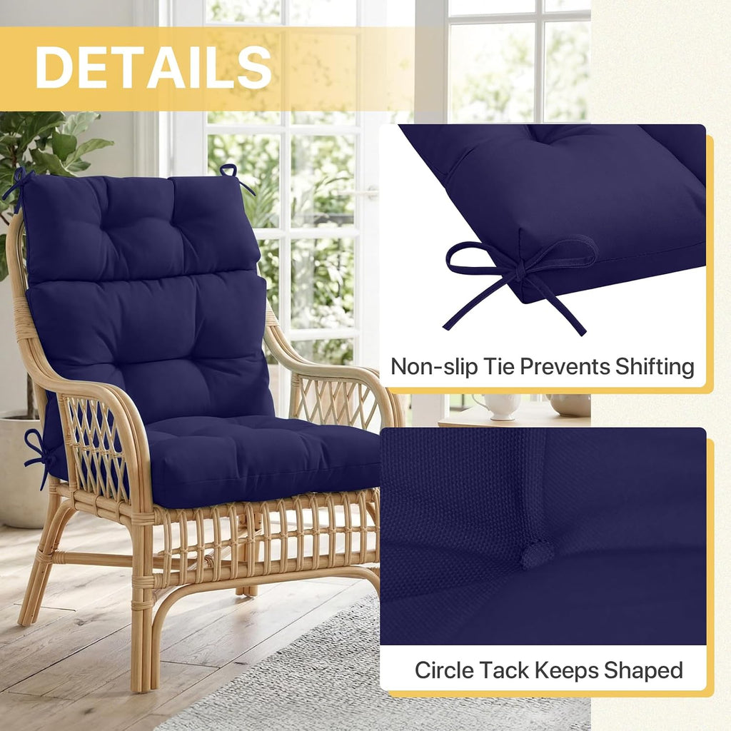 COOS BAY Outdoor Chair Cushions High Back 46x22 Inch, Tufted Patio Seat Cushions with Ties, Water-Resistant Replacement Pads, 2 Pack, Dark Blue