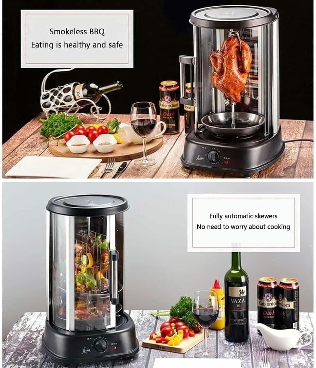 Electric Rotating Vertical Rotisserie Grill,1380W Electric Shawarma Smokeless Rotary Barbecue Machine with 3-Grills