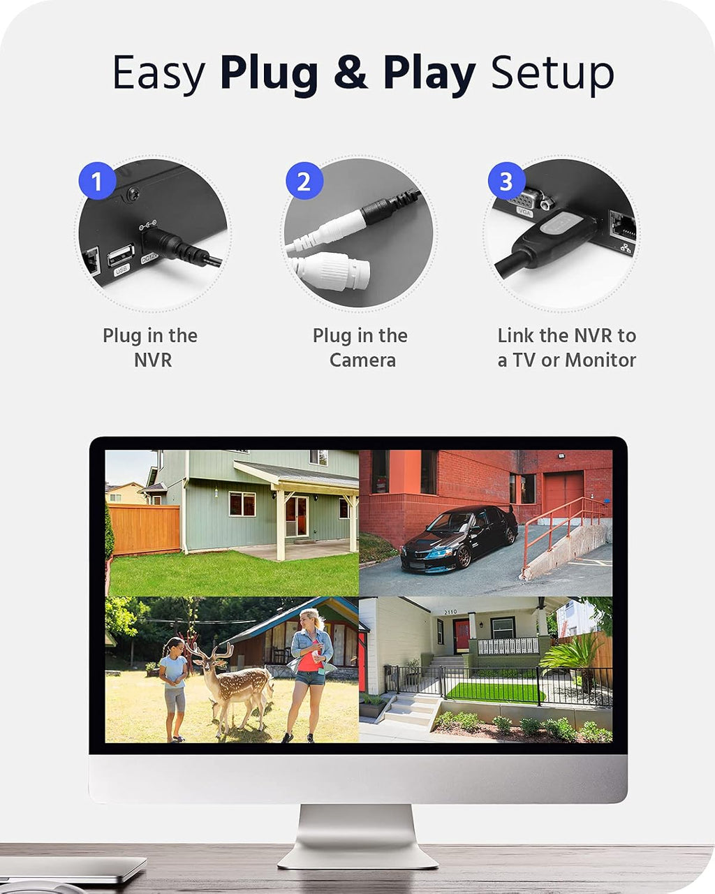 ANNKE Security Camera System, 4pcs Wireless 3MP IP Cameras with 10CH 5MP NVR for Home Security Outdoors, Motion Detection, Two-Way Audio, 100ft Night Vision, Compatible with Alexa, NO HDD