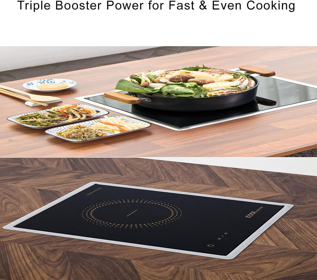 Folding Korean BBQ Table with Induction Cooktop – Herringbone Top – 47.2' x 29.5' x 12.6' – 220V, Touch Control, 1800W, 8 Heat Levels, DIY Assembly Table for Indoor Cooking