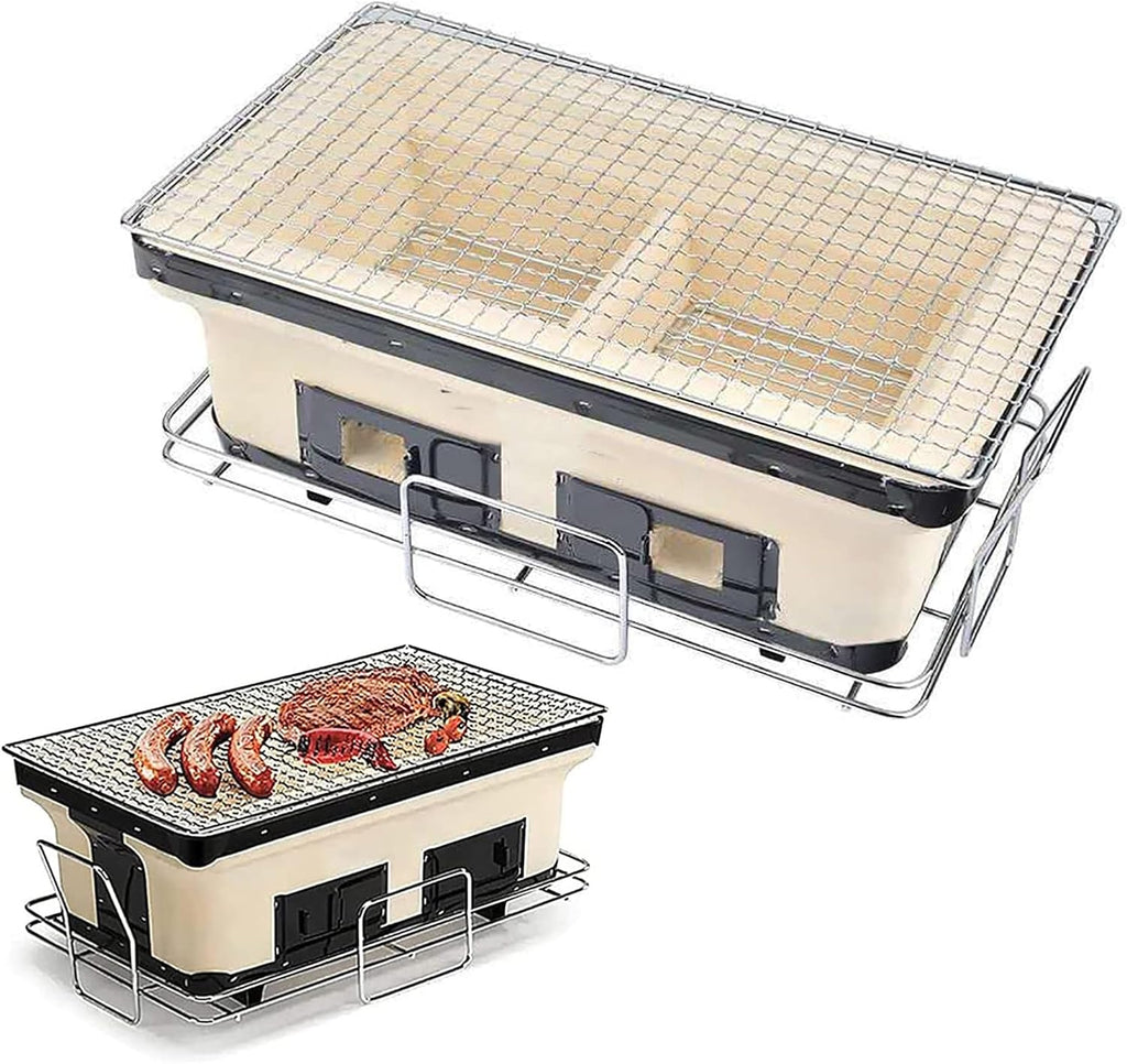 Charcoal Chrome Cooking Grill Internal Grates,Ceramic Clay Charcoal Grill,Using Clay Adjustable Ventilation,High Temperature Resistance,for Outdoor Barbecues