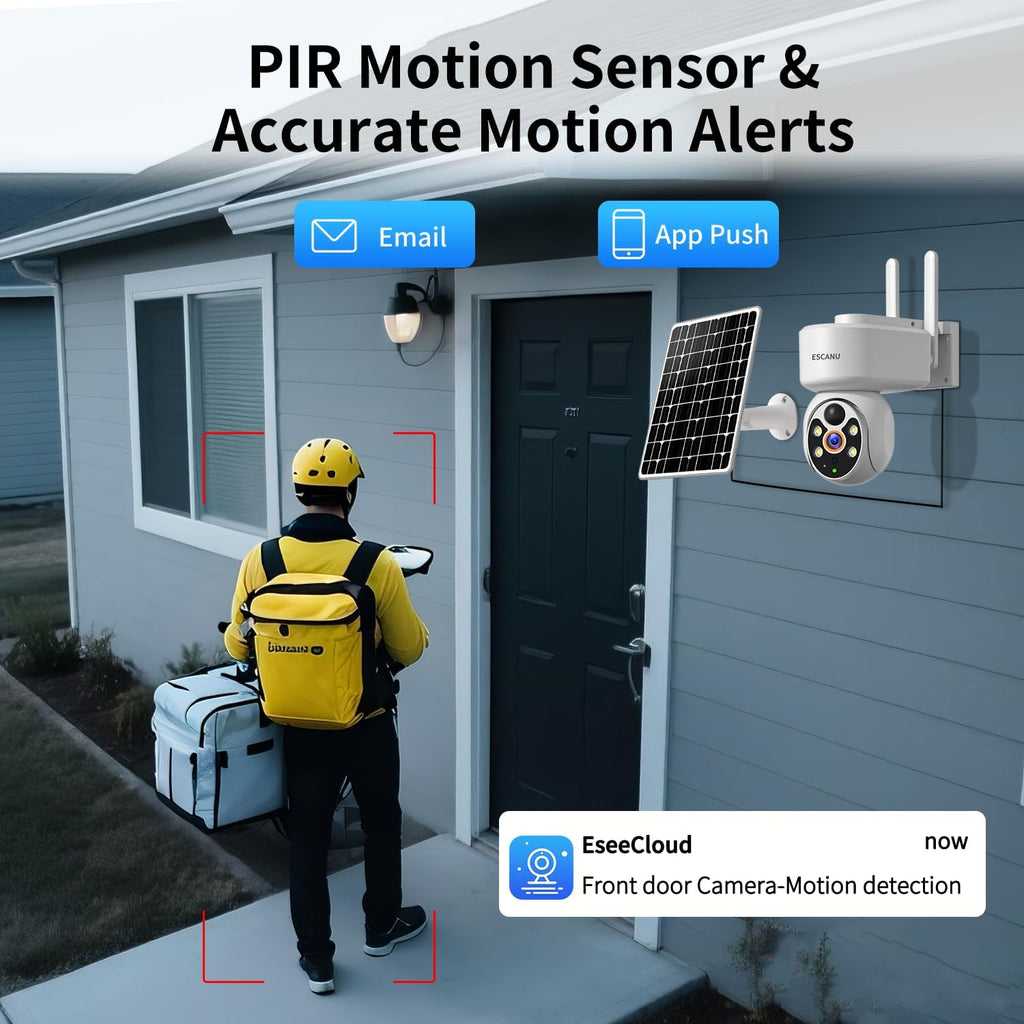 ESCANU Wireless Home Security Cameras System,Solar Power PTZ Outdoor Cameras,Motion Detection,Night Vision,Water-Proof,2-Way Audio,No Subscription Fee,Cloud/SD Card Storage