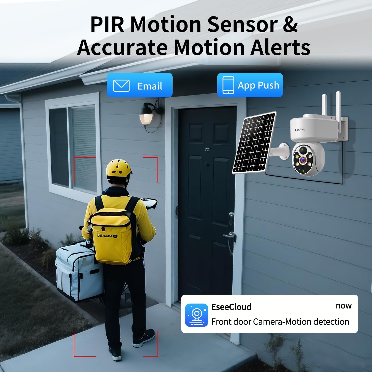ESCANU Wireless Home Security Cameras System,Solar Power PTZ Outdoor Cameras,Motion Detection,Night Vision,Water-Proof,2-Way Audio,No Subscription Fee,Cloud/SD Card Storage