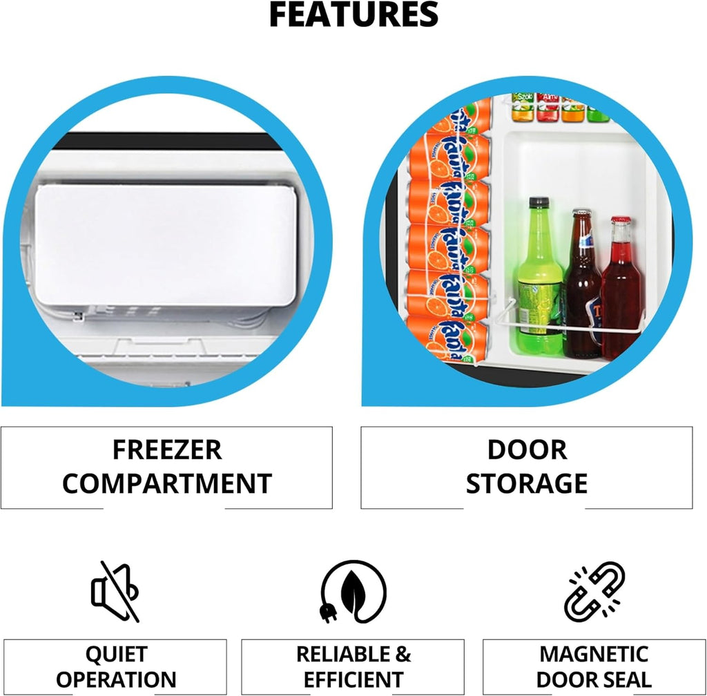 Koolatron Stainless Steel Compact Fridge with Freezer, 4.4 cu ft (124L), Silver and Black, Flat Back, Reversible Door, for Snacks, Frozen Meals, Beverages, Beer, Den, Dorm, Office, Rec Room, Home Bar