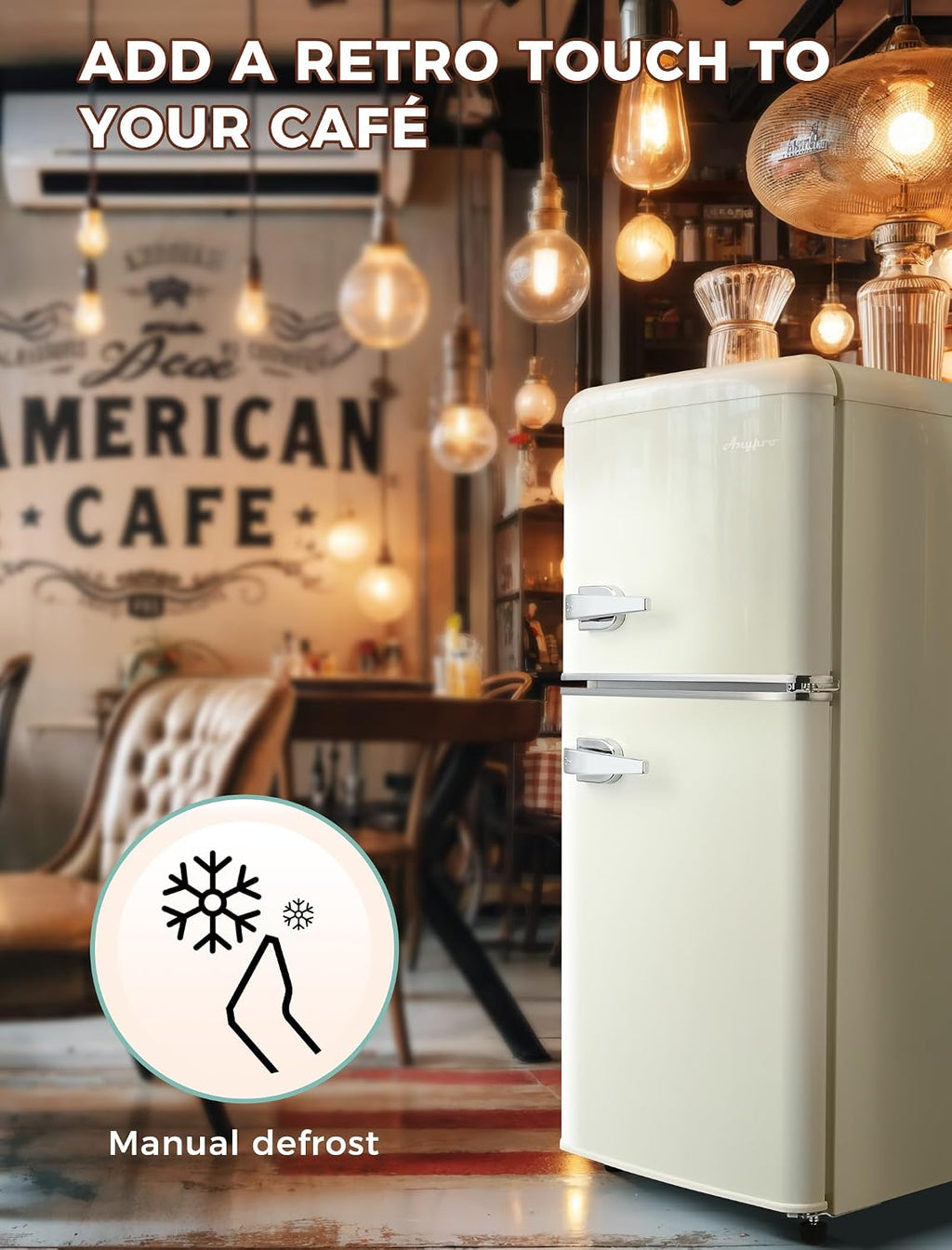 Anypro Fridge with Freezer, 3.2 Cu.Ft Retro Double Door Refrigerator with 7 Level Thermostat, Adjustable Removable Glass Shelves for Bedroom Office Apartment Dorm Bar, White