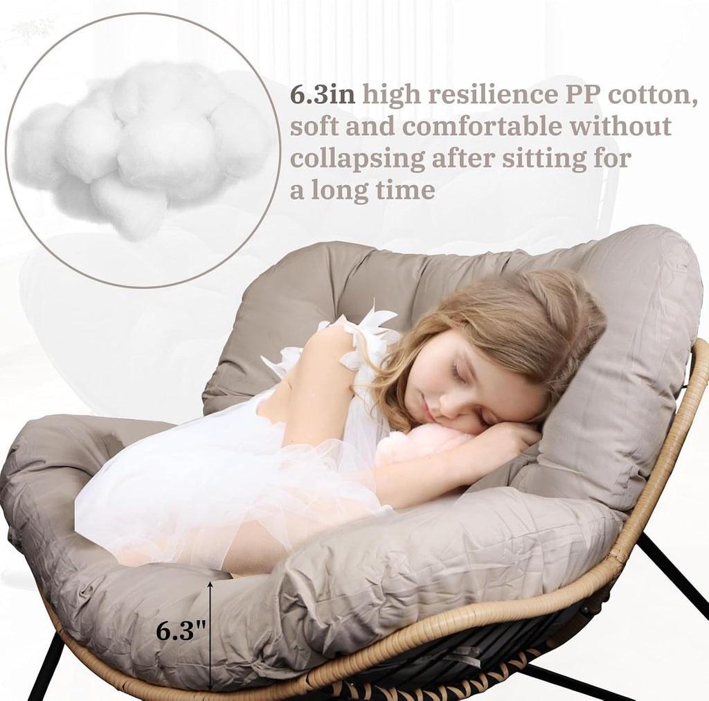Outdoor Papasan Chair Cushion, 6.3in Rocking Chairs Cushion, Waterproof Patio Egg Chair Cushions for Indoor Outdoor Garden, Porch, Balcony (Khaki)