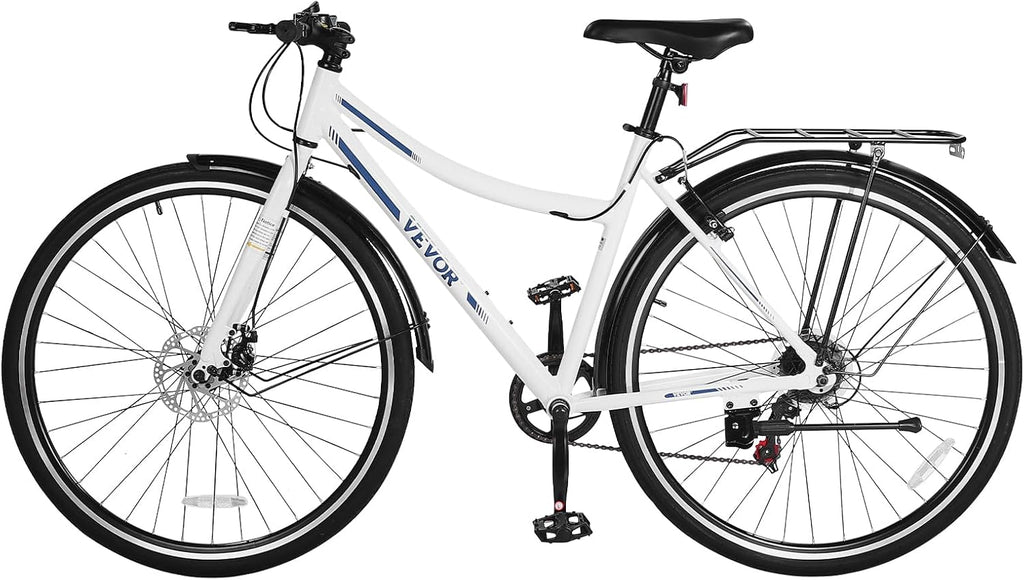 VEVOR Hybrid Bike, Lightweight Aluminum Frame Bike, 700c Wheel Men Women Hybrid Bicycle, Step-Over/Step-Through Adult Urban City Commuter Bikes, with 7/24 Speed, Alloy Adjustable Stem and Seat