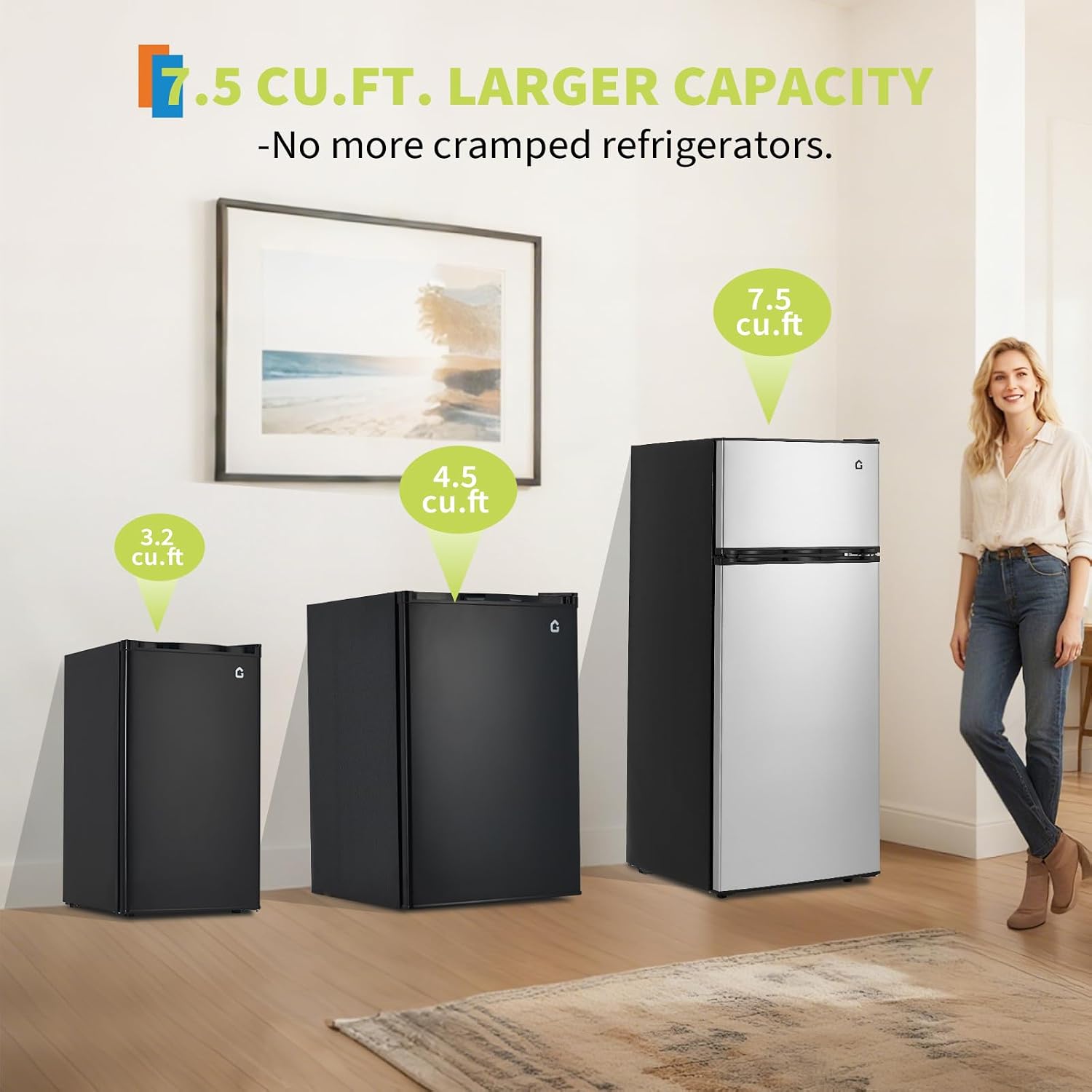 3.2 Cu. Ft. Compact Refrigerator | Single Door Mini Fridge with Energy-Efficient & Quiet Operation | for Dorm, Office, Bedroom, Kitchen, Bar Use with Adjustable Shelves