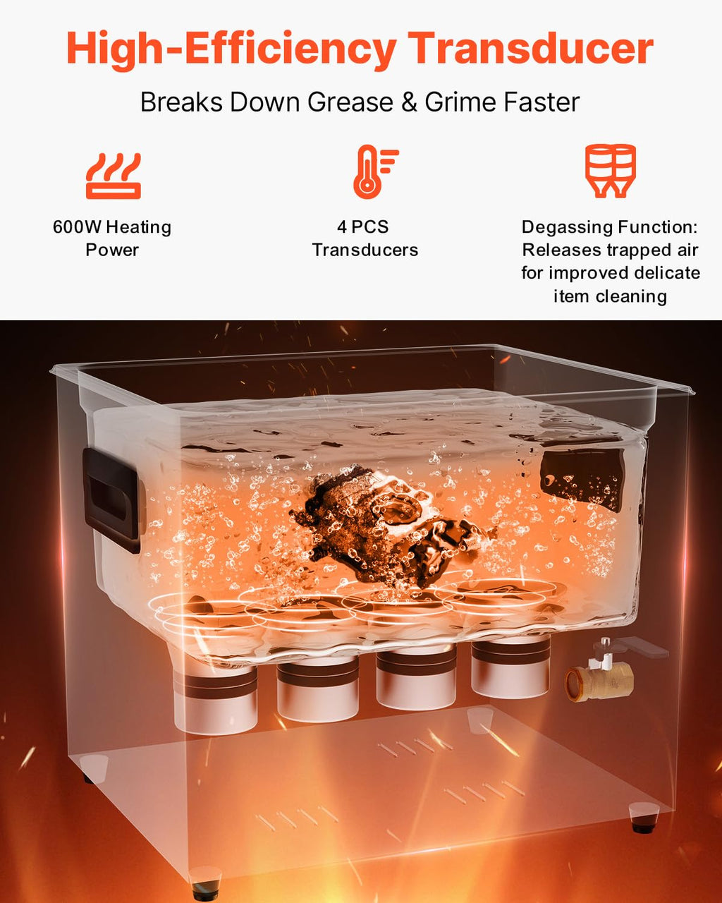VEVOR Ultrasonic Cleaner, 10L, 600W Heating Power Ultra Sonic Cleaning Machine with Gentle Mode & Upgraded Degassing, 4 PCS Transducers, 40kHz Industrial Ultrasound Cleaner for Jewelry, Beakers, Tools