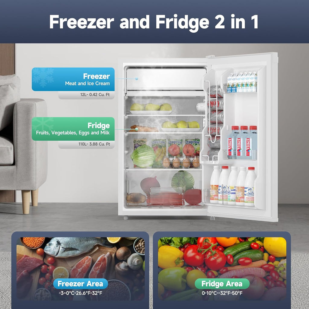 GarveeLife Mini Fridge with Freezer 4.3 Cu.Ft, Single Door Refrigerator with Adjustable Thermostat, Mini Compact Fridge for Bedroom, Office, Dorm, RV, White