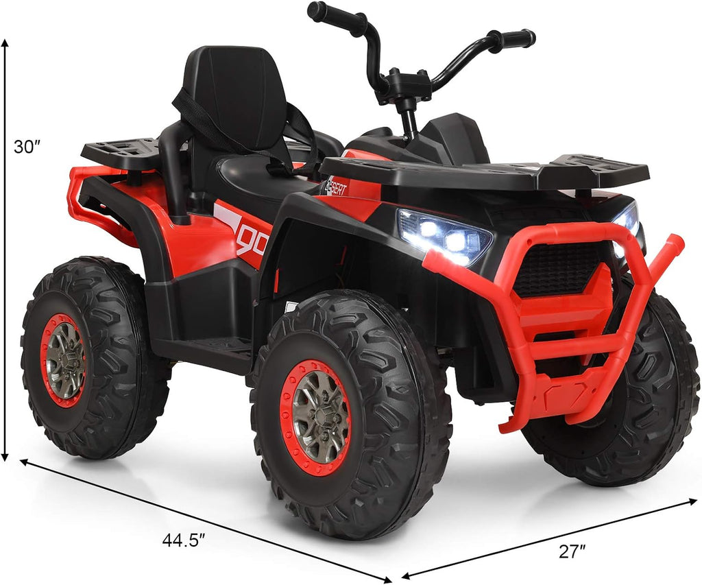 Costzon Kids ATV, 12V Battery Powered Electric Vehicle w/Safety Belt, LED Light, Music, Horn, 2 Speeds, USB/ MP3/TF, Treaded Tires, Ride on Car 4 Wheeler Quad for Boy & Girl Gift, Ride on ATV (Red)