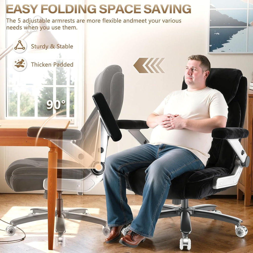 650LBS Fabric Heavy Duty Office Chair with 5D Flip Arms,Comfy Big and Tall Executive Office Desk Chair with Pocket Spring Cushion,High Back Computer Chair with Lumbar Support,Dual Rubber Wheel