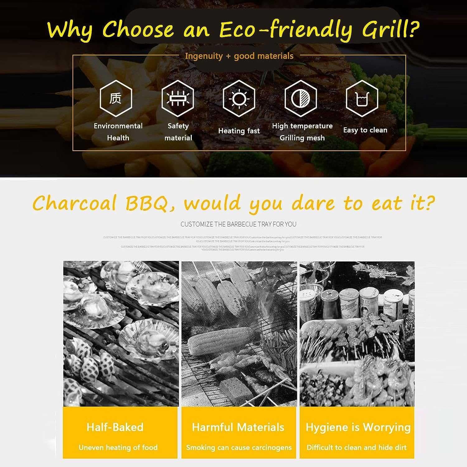 Electric Table Top Griddle,Smokeless Indoor BBQ Grill,with Temperature Control,Portable Kebab Grill,for Home Cooking (A)