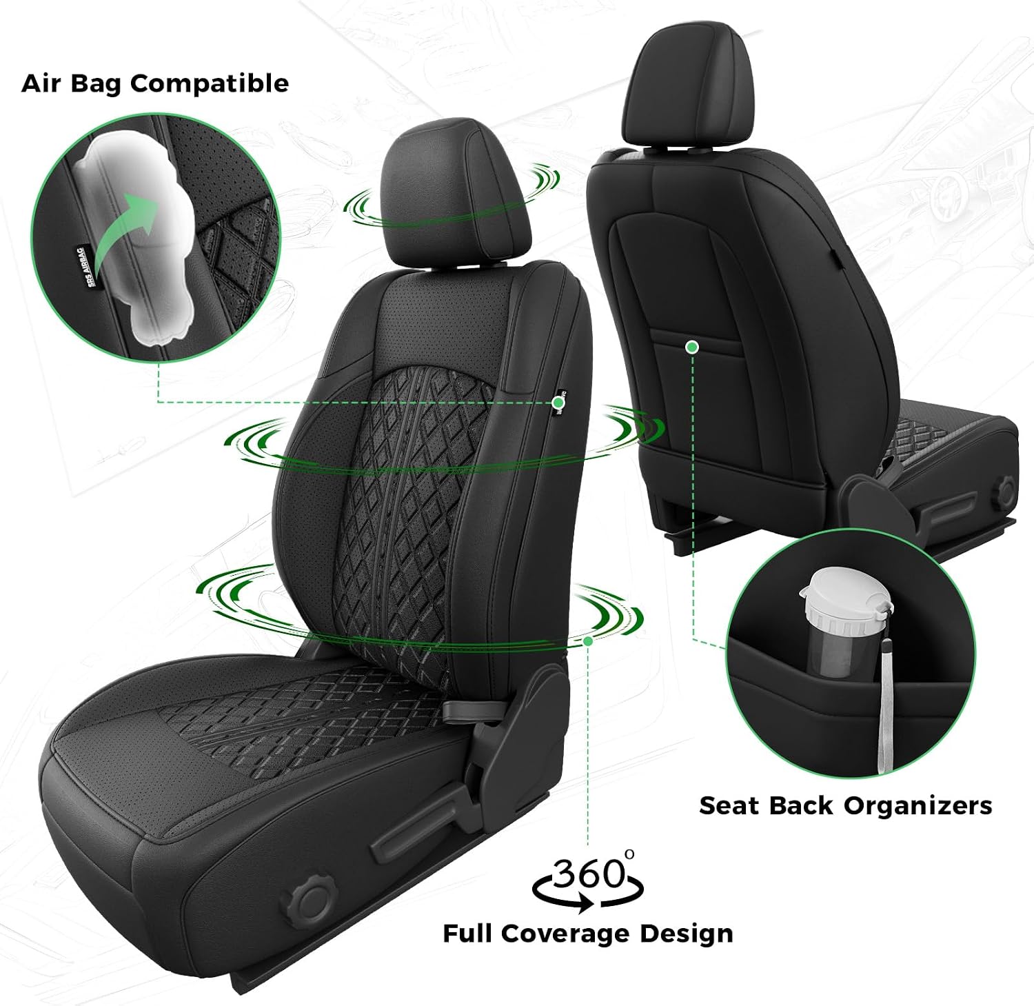 for Jeep Wrangler Seat Covers JL 4 DR with Rear Cup Holder 2018 2019 2020 2021 2022 2023 2024 2025 2026, Custom Fit Car Seat Covers Full Set,Waterproof Leather Seat Protector,Black
