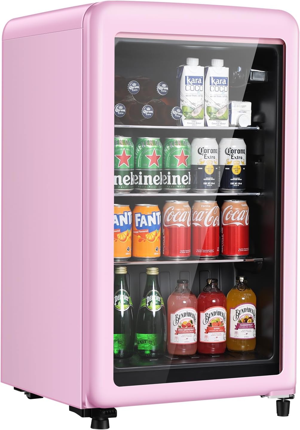 Retro Beverage Refrigerator, 3.2 Cu.Ft Mini Fridge with Glass Door, Vintage Freestanding Drink Cooler for Office, Bar, Home, Adjustable Shelving, Adjustable Thermostat (Pink)