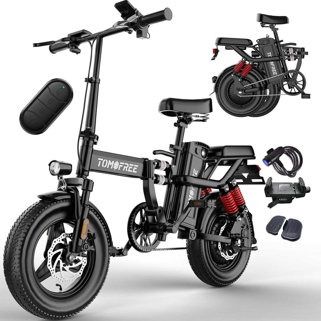 Tomofree Folding Electric Bike for Adults 20MPH Peak 750W EBike, 48V 20AH Removable Battery for Electric Bicycles,35-75Miles PAS Range, 10 Shock Absorbers, 14'' Fat Tire Foldable E-Bike, PAS E Bike