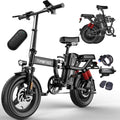 Tomofree Folding Electric Bike for Adults 20MPH Peak 750W EBike, 48V 20AH Removable Battery for Electric Bicycles,35-75Miles PAS Range, 10 Shock Absorbers, 14'' Fat Tire Foldable E-Bike, PAS E Bike