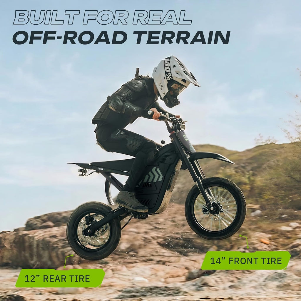 Windone RS5 Electric Dirt Bike for Teens & Adults (13+), Up to 37 MPH, 45 Miles Range, 2200W Peak Motor, 14'/12' Off-Road Tires, Hydraulic Suspension, 3-Speed Modes Electric Motorcycle